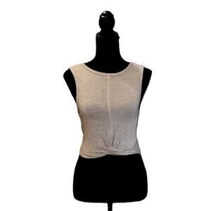 NWT Mono B Tank Grey Twist Front Crop Knot Hem Sleeveless Heathered Activewear
